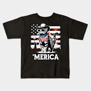 USA Flag Cat 4th of July Funny Patriotic Kids T-Shirt